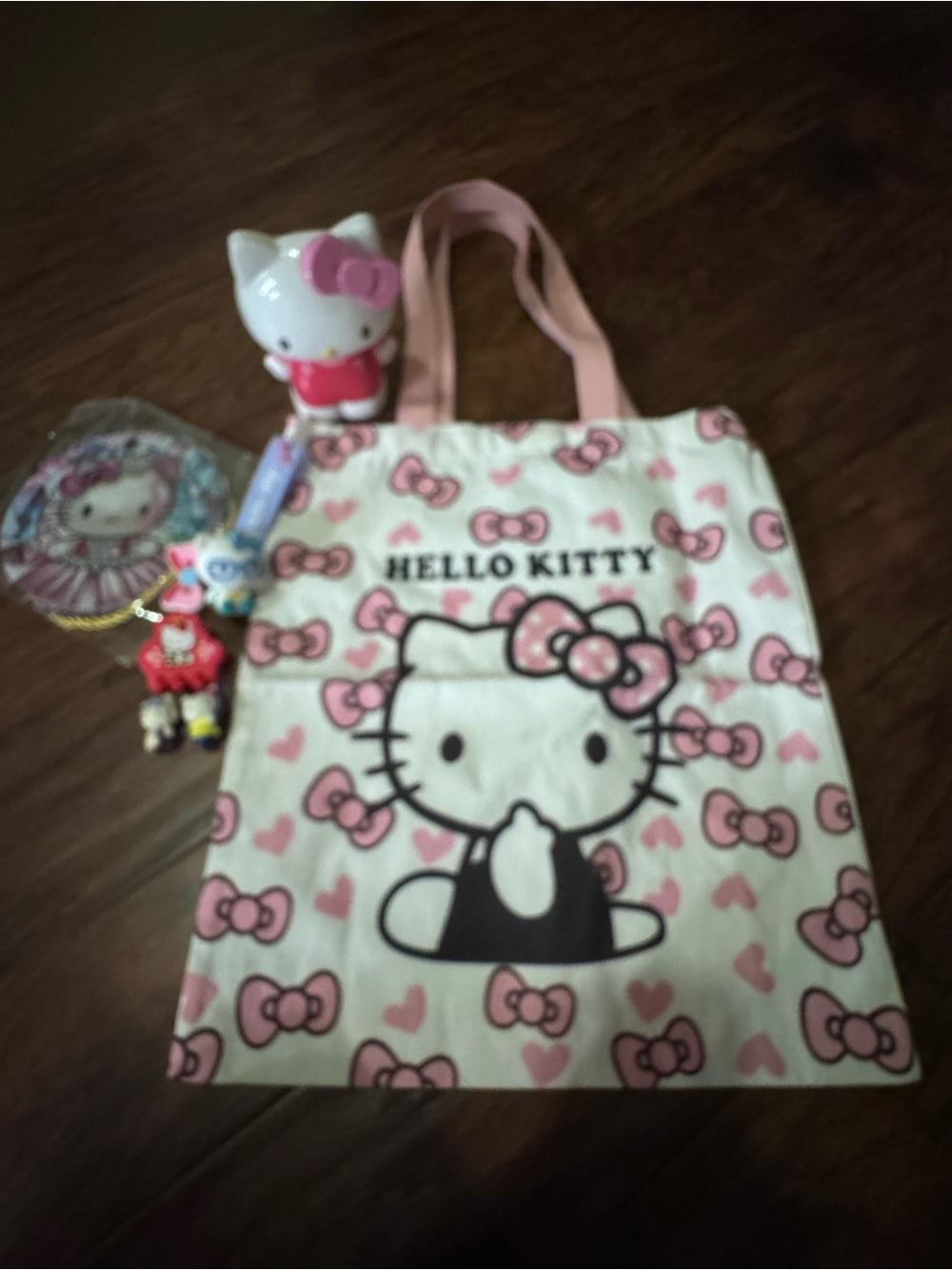 Hello Kitty Pink BUNDLE Tote Bag, keychain,hairclip,sun catcher,2 vintage little